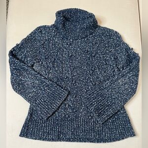 kate spade Sweater - Women's Medium Navy Blue White - Cable Knit Turtleneck